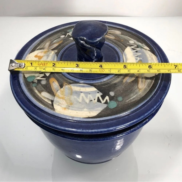 Frog Valley Artisans Handmade Blue Glazed Pottery Pot with Lid - Picture 7 of 9